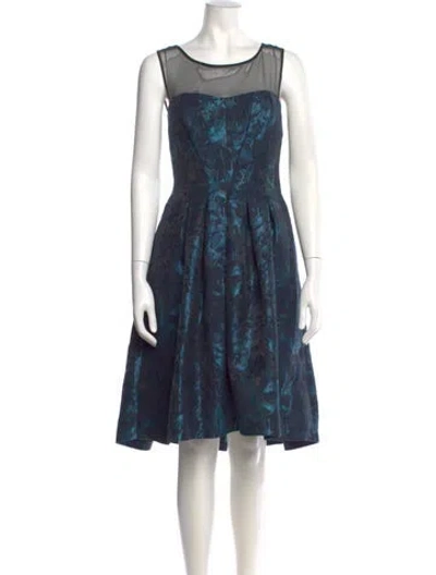 Pre-owned Vera Wang Printed Midi Length Dress In Blue
