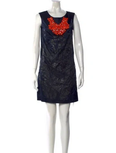 Pre-owned Vera Wang Printed Mini Dress In Blue