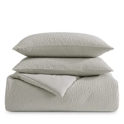 Vera Wang Puckered Textured Cotton 3 Piece Duvet Cover Set, Queen In Silver Leaf