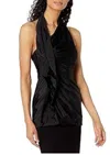 Vera Wang Ruffle Halter Tunic Top In Black In Black