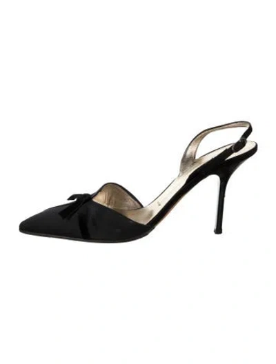 Pre-owned Vera Wang Satin Crystal Embellishments Slingback Pumps In Black