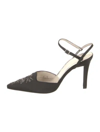 Pre-owned Vera Wang Satin Floral Print Slingback Pumps In Black