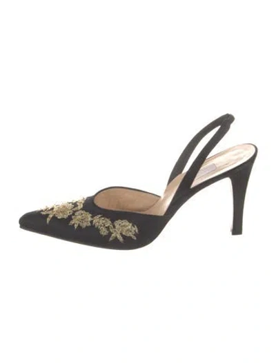 Pre-owned Vera Wang Satin Floral Print Slingback Pumps In Black