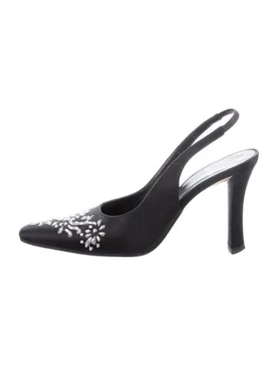 Pre-owned Vera Wang Satin Floral Print Slingback Pumps In Black