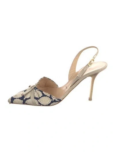 Pre-owned Vera Wang Satin Floral Print Slingback Pumps In Neutrals
