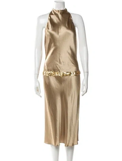 Pre-owned Vera Wang Satin Midi Length Dress In Neutral