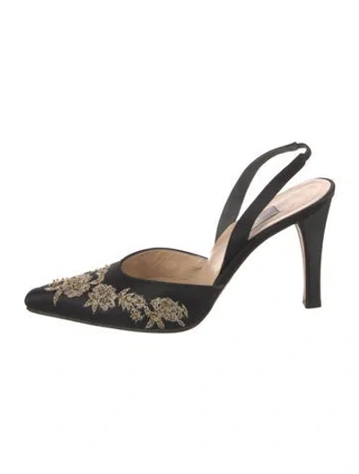 Pre-owned Vera Wang Satin Patterned Slingback Pumps In Black