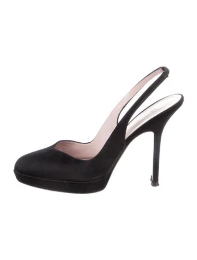Pre-owned Vera Wang Satin Slingback Pumps In Black