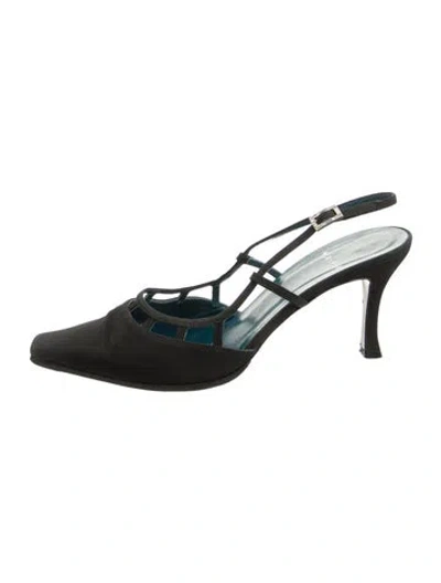 Pre-owned Vera Wang Satin Slingback Pumps In Black