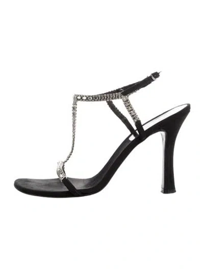 Pre-owned Vera Wang Satin T-strap Sandals In Black