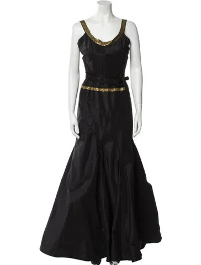 Pre-owned Vera Wang Scoop Neck Long Dress In Black