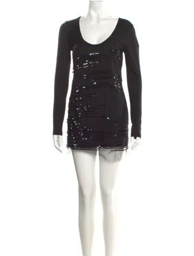 Pre-owned Vera Wang Scoop Neck Mini Dress In Black