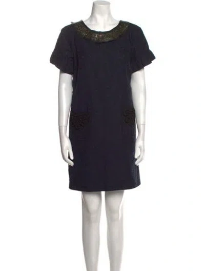 Pre-owned Vera Wang Scoop Neck Mini Dress In Blue