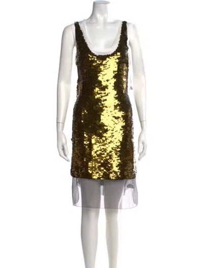 Pre-owned Vera Wang Scoop Neck Mini Dress In Gold