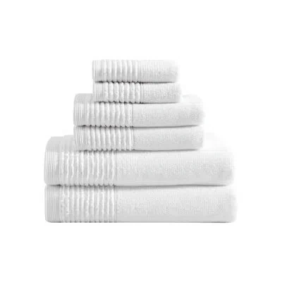 Vera Wang Sculpted Pleat Solid 6 Piece 100% Cotton Towel Set In White