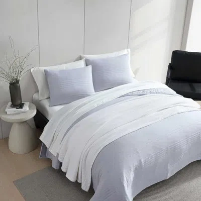 Vera Wang Seersucker Stripe Blue Quilt Set