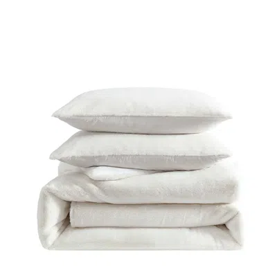 Vera Wang Signature Solid Faux Fur 3 Piece Comforter Set, Queen In Neutral