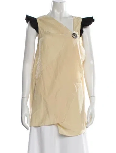 Pre-owned Vera Wang Silk Asymmetrical Blouse In Yellow