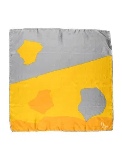 Pre-owned Vera Wang Silk Colorblock Pattern Scarf In Yellow
