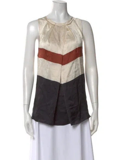 Pre-owned Vera Wang Silk Colorblock Pattern Tunic In Neutral