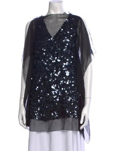 Pre-owned Vera Wang Silk Graphic Print Top W/ Tags In Black