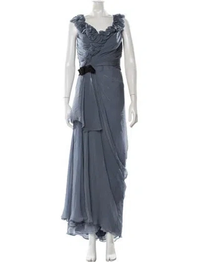 Pre-owned Vera Wang Silk Long Dress In Blue