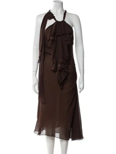 Pre-owned Vera Wang Silk Long Dress In Brown