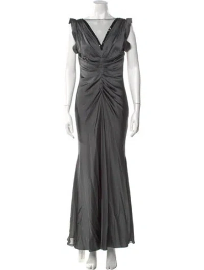 Pre-owned Vera Wang Silk Long Dress In Gray