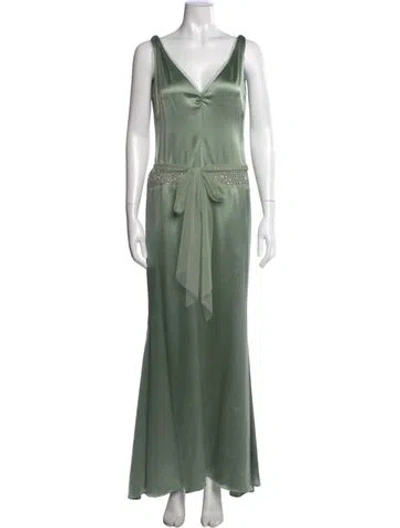 Pre-owned Vera Wang Silk Long Dress In Green