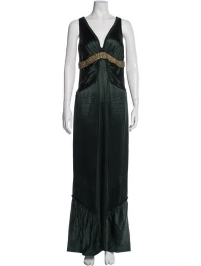 Pre-owned Vera Wang Silk Long Dress In Green