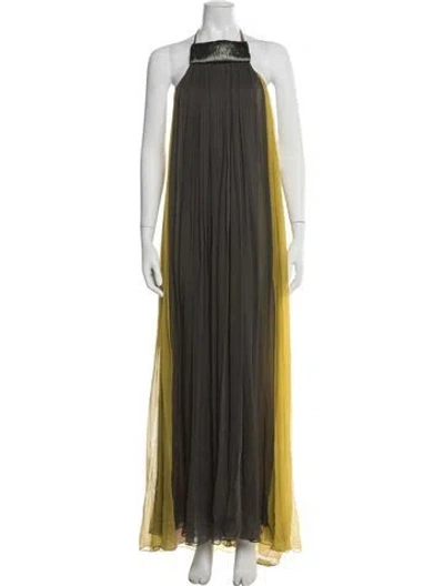 Pre-owned Vera Wang Silk Long Dress In Green