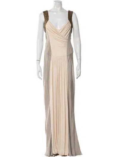 Pre-owned Vera Wang Silk Long Dress In Neutrals