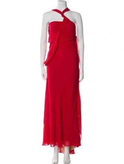 Pre-owned Vera Wang Silk Long Dress In Red