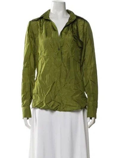 Pre-owned Vera Wang Silk Long Sleeve Blouse In Green
