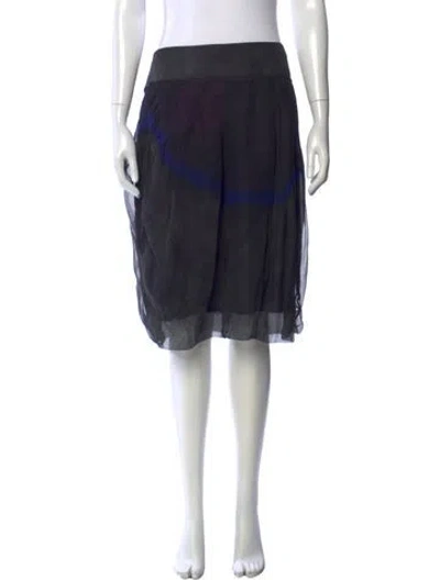 Pre-owned Vera Wang Silk Midi Length Skirt In Black/blue/metallic