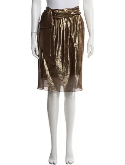 Pre-owned Vera Wang Silk Midi Length Skirt In Gold