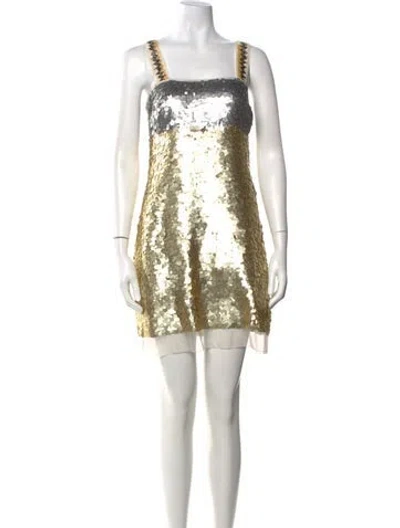 Pre-owned Vera Wang Silk Mini Dress In Grey/yellow