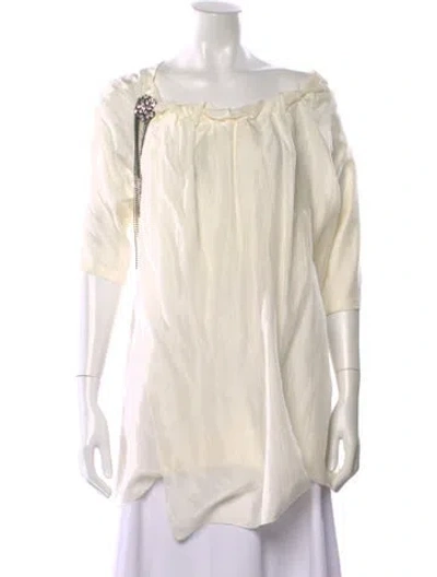 Pre-owned Vera Wang Silk Off-the-shoulder Blouse In Neutral