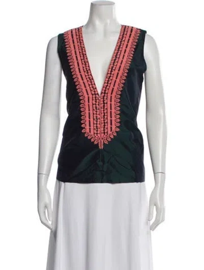 Pre-owned Vera Wang Silk Printed Top In Blue