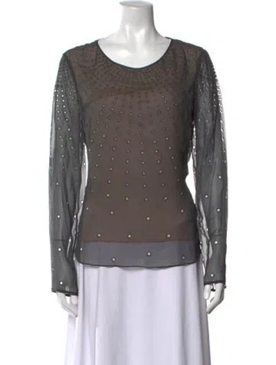Pre-owned Vera Wang Silk Printed Top In Grey