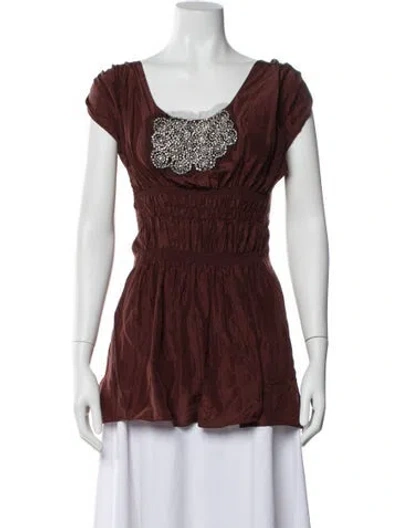 Pre-owned Vera Wang Silk Scoop Neck Blouse In Brown