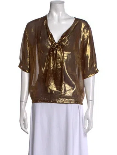Pre-owned Vera Wang Silk V-neck Blouse In Brown