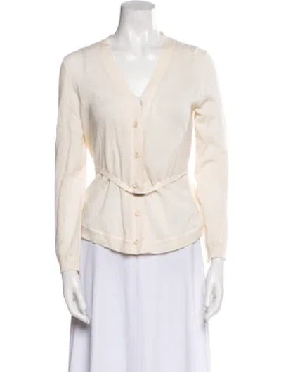 Pre-owned Vera Wang Silk V-neck Sweater In White