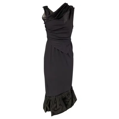 Pre-owned Vera Wang Size 4 Navy Wool Polyester Sleeveless Dress In Blue