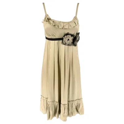 Pre-owned Vera Wang Size 6 Moss Silk Ribbed Spaghetti Straps Cocktail Dress In Green