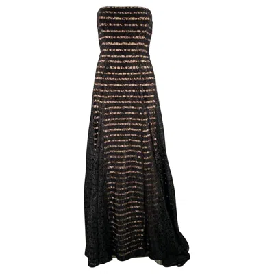 Pre-owned Vera Wang Size 8 Black Pink Nylon Blend Double Layer Long Dress