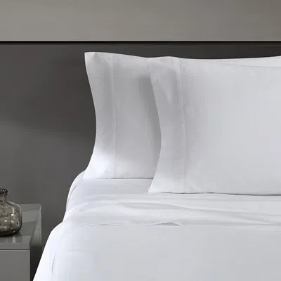 Vera Wang Solid Blue Sateen Sheet Set, Queen In White