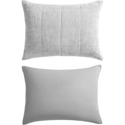 Vera Wang Solid Box Stitched Chenille Quilt & Shams Set In Gray
