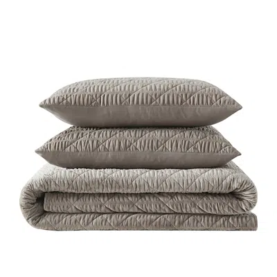 Vera Wang Solid Crushed Velvet 3 Piece Quilt Set, Full/queen In Gray