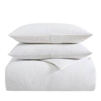 Vera Wang Solid Textured Pleats Charcoal Cotton King Duvet Cover Set In White